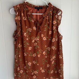 Sleeveless Rust Floral Blouse